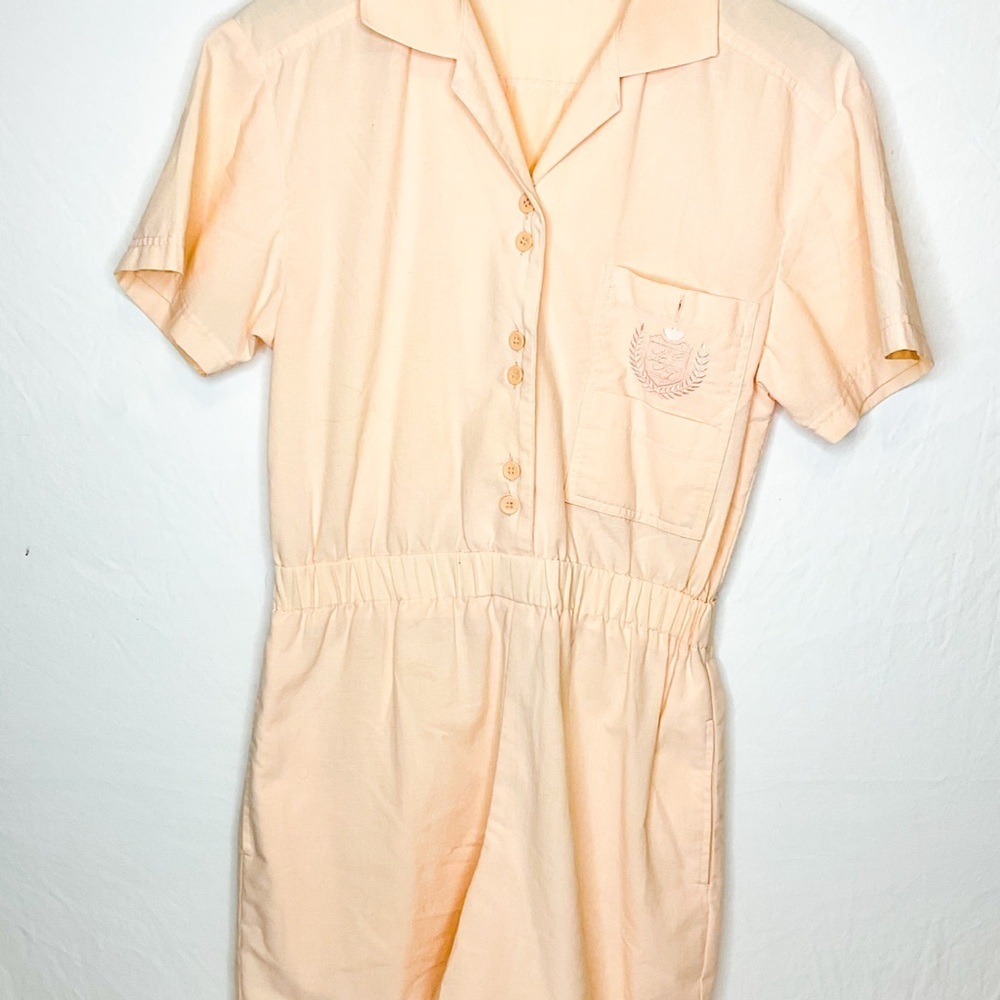 RETRO VINTAGE Lady Footlocker Peach Short Sleeve Jumpsuit